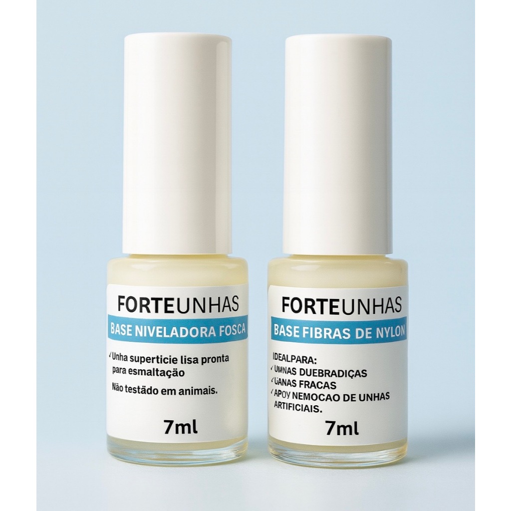 FORTEUNHAS KIT BLINDAGEM - 1 unid Base Fibras de Nylon + 1 unid Base Fosca NIveladora tratamento unhas, evita quebras