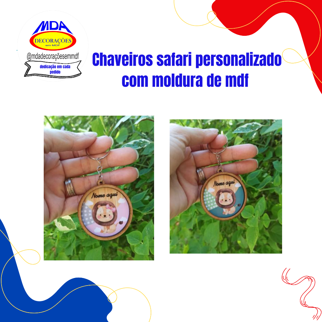 safari chaveiro menino menina personalizado com nome mdf lembrancinha chá revelação aniversario