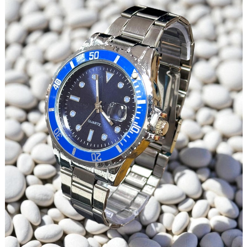 Relógio Masculino Luxo GMT Quartzo Analógico Pulseira Aço Inoxidável Esportivo Casual