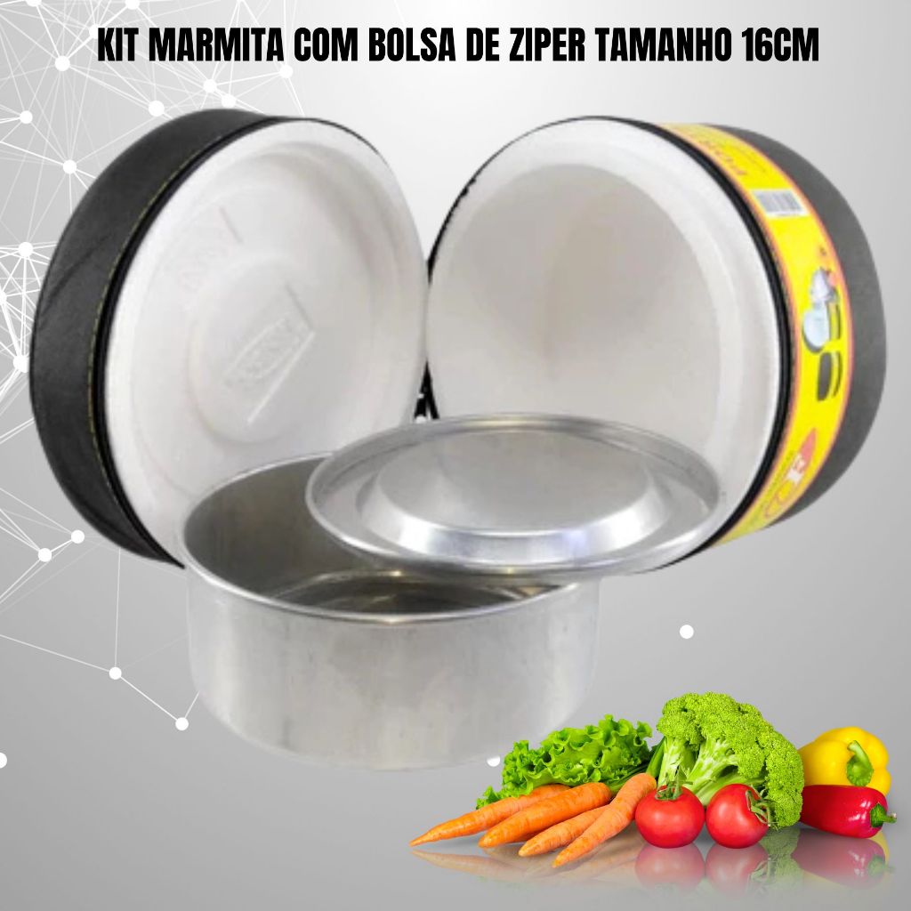 MARMITA DE ALUMINIO CANTEIRO DE OBRA 16CM COM BOLSA TERMICA COM ZIPER REFORCADO ESTOJO DE ISOPOR RESISTENCIA ATE 6HORASE