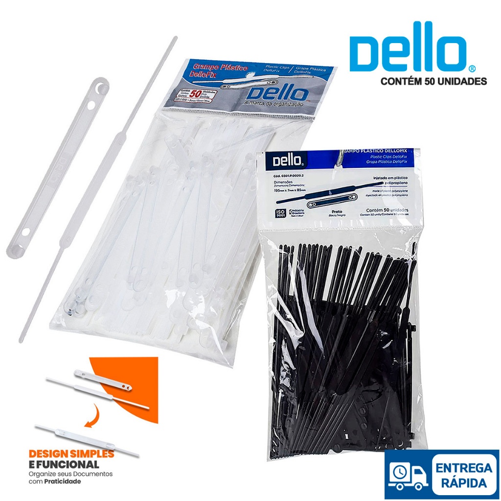 Grampo Trilho Plástico Para Pasta Dello Fix 50 Unidades