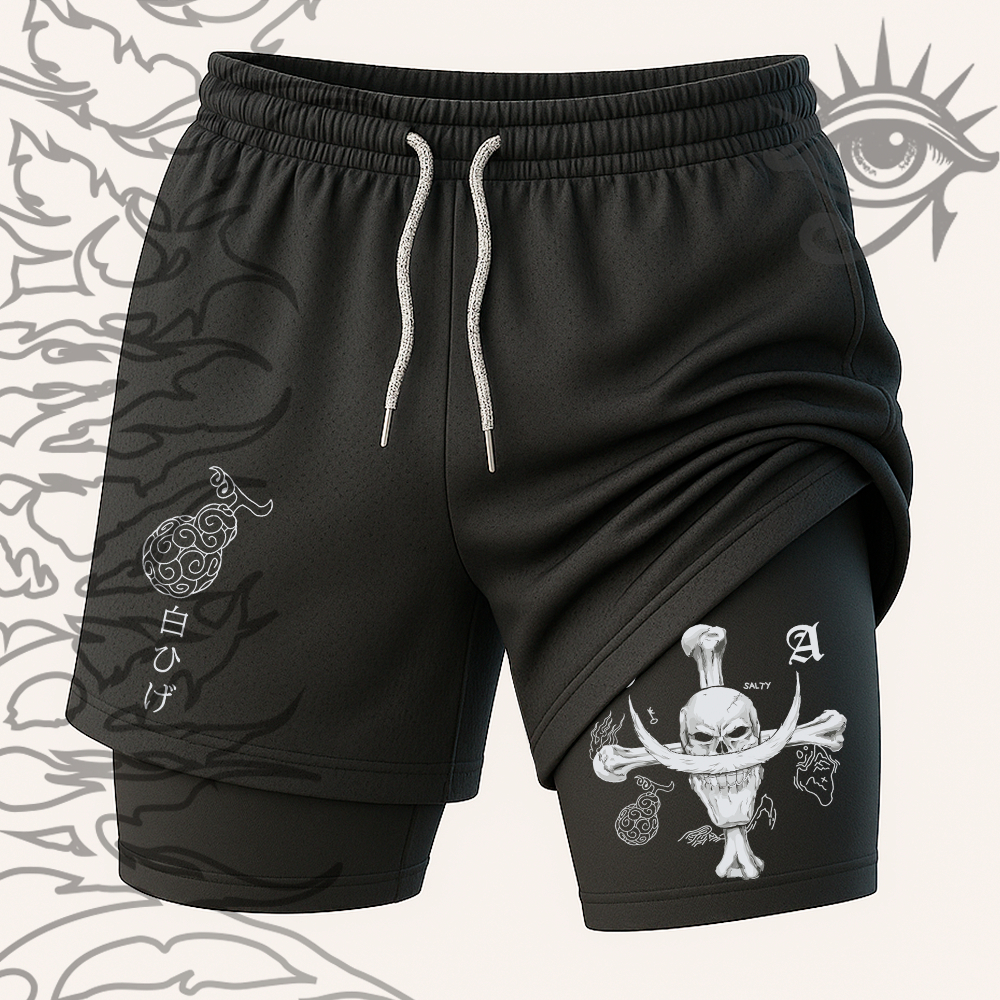 Short Compressao 2 em 1 Fitness Barba Branca Imperador One Piece  Anime Gym Treino Confortavel -Darknezz