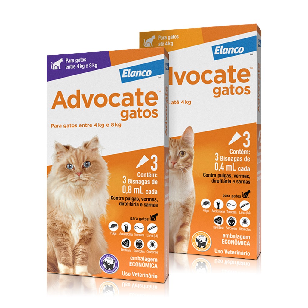 Kit Advocate Cat Antipulgas para Gatos 3 Pipetas 0,4ml e 0,8ml 2 Caixas