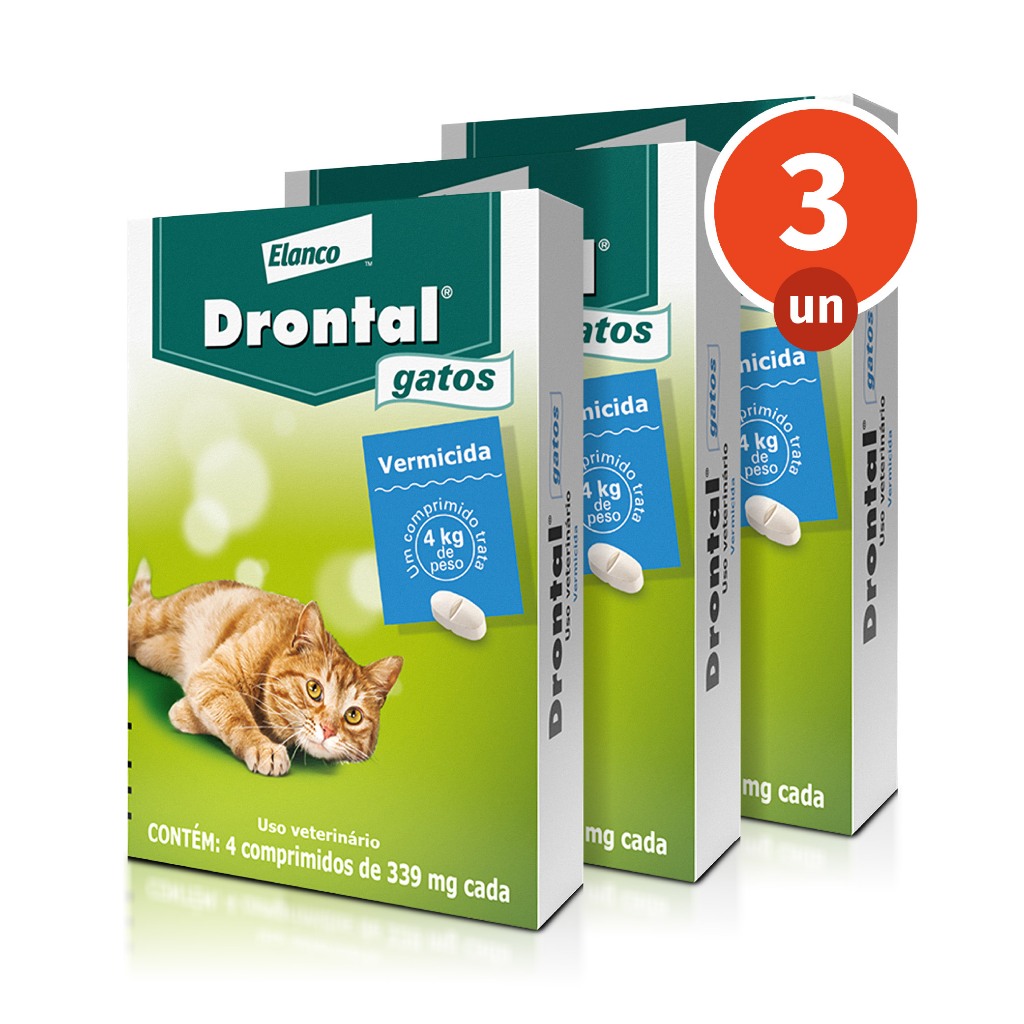Kit 3 Vermífugo Drontal Gatos 4 Comprimidos para Gatos de até 4kg Elanco