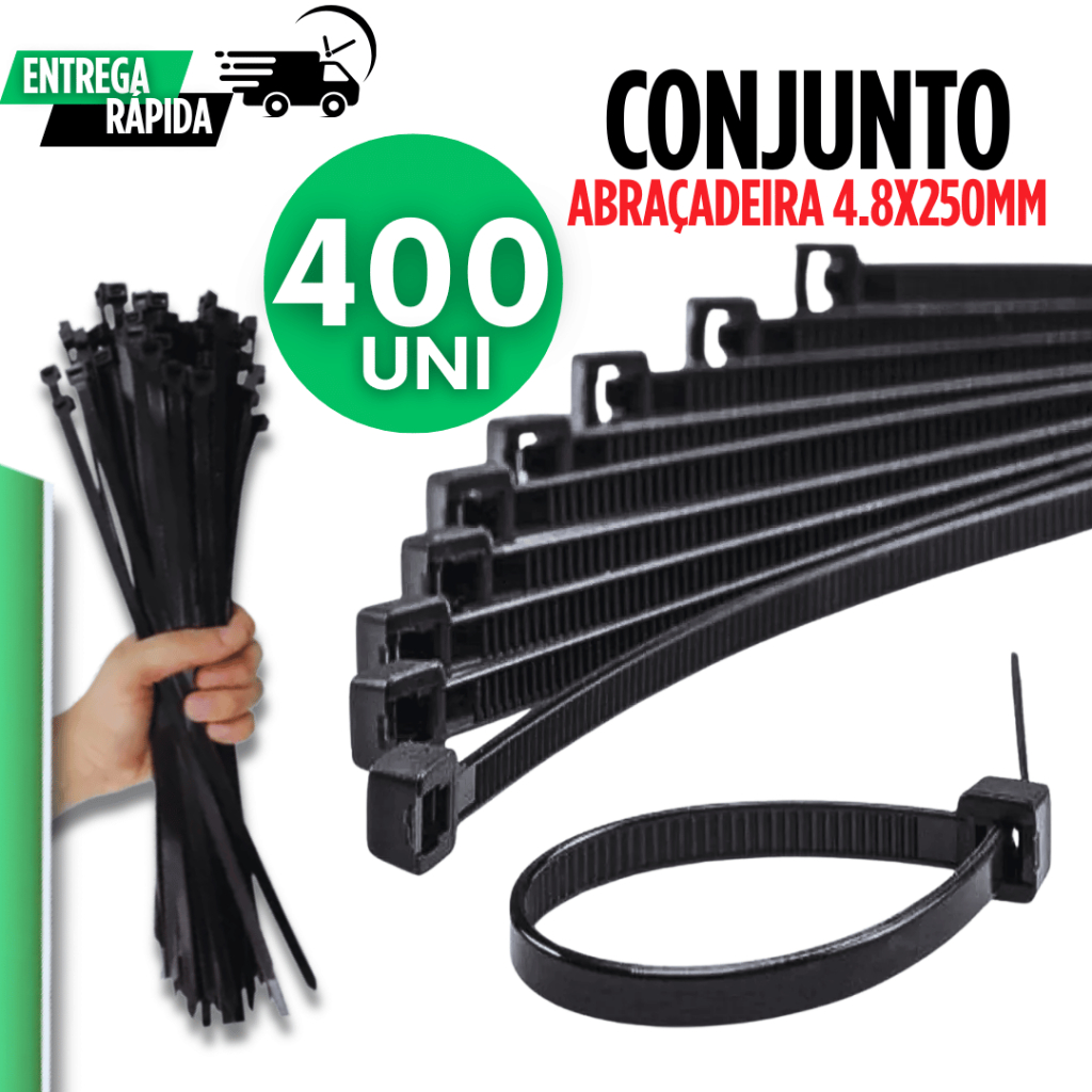 Combo Especial Kit 400 Abraçadeiras Pretas Enforca Gato 250mm x 4,8mm Variáveis Utilidades