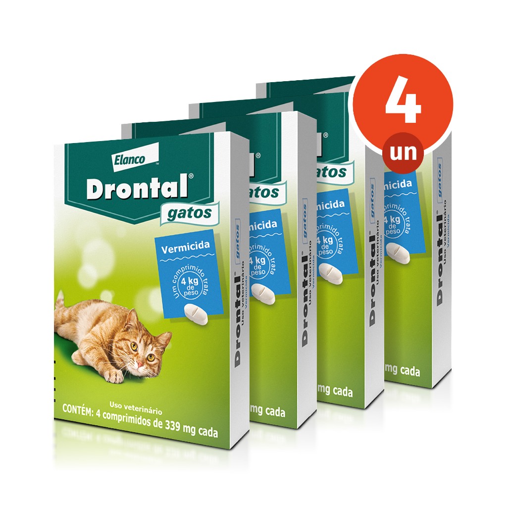 Kit 4 Vermífugo Drontal Gatos 4 Comprimidos para Gatos de até 4kg Elanco em Oferta na Shopee