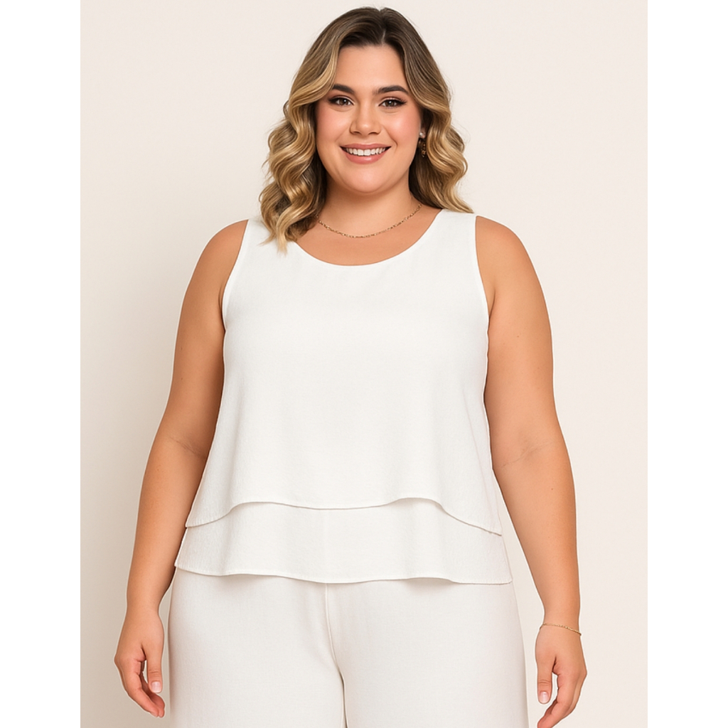 Blusa Feminina Regata Plus Size Alfaiataria Dupla com Camadas até o 52 em Oferta na Shopee