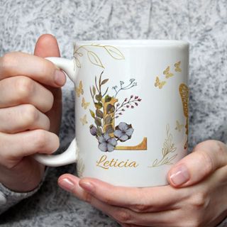 Caneca Xícara Personalizada Nome Floral Cerejeira Porcelana Presente 325ml Todas as Letras em Oferta na Shopee