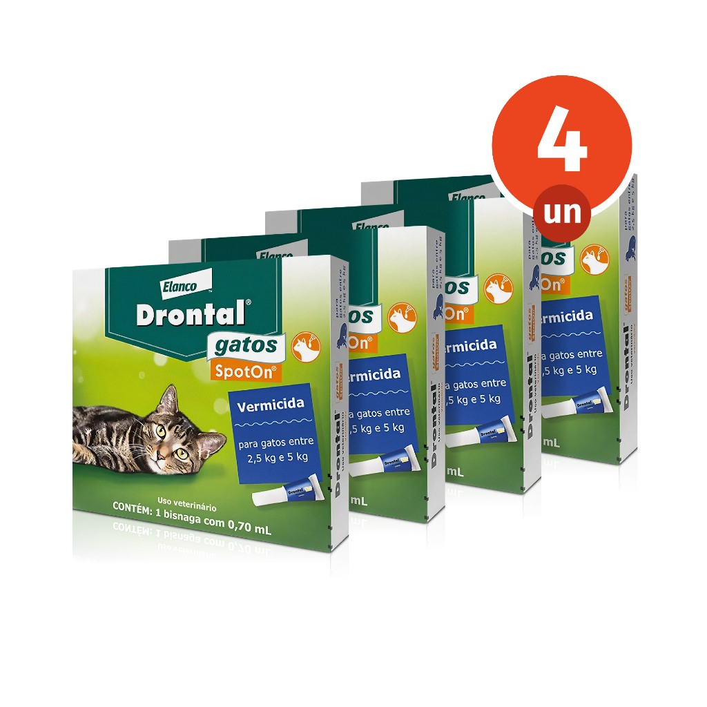 Kit 4 Drontal Spot On Cats 0,7ml Vermífugo para Gatos de 2,5 a 5kg SpotOn 1 Bisnaga Elanco em Oferta na Shopee