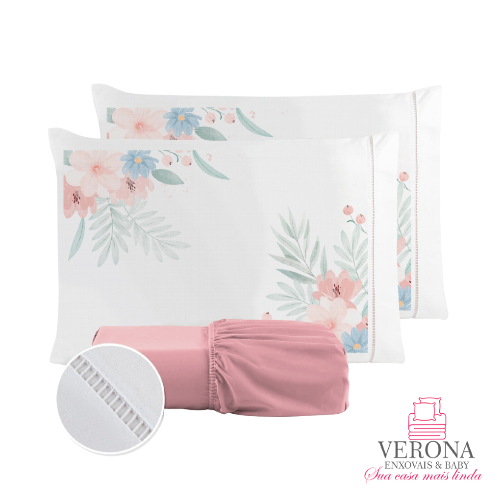 Jogo de Lençol Fronha Flor Rosa Estampada Micropercal 400 Fios Ponto Palito - Novidade em Oferta na Shopee