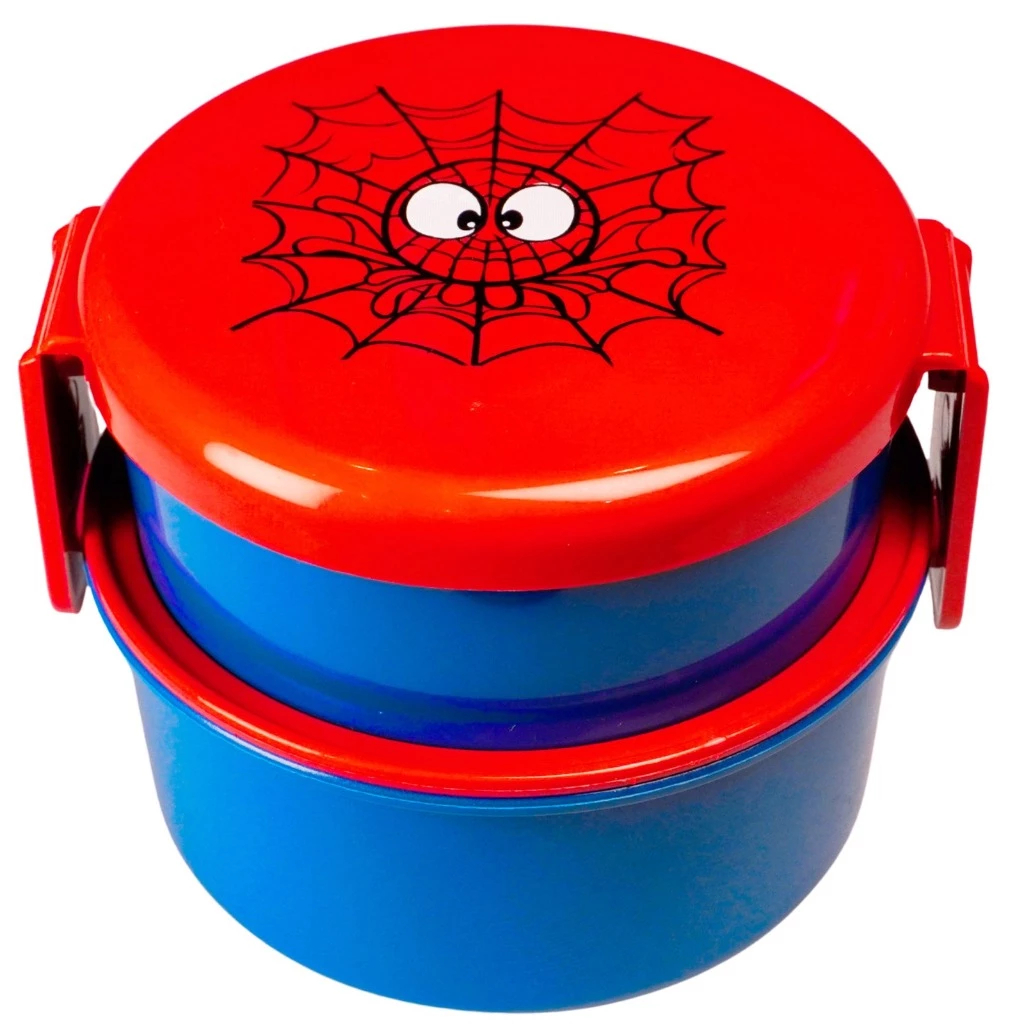 Lancheira Porta Snack 2 em 1 Infantil Modelo Aranha Livre de BPA - 340/280ml + Garfinho - Queen Shop