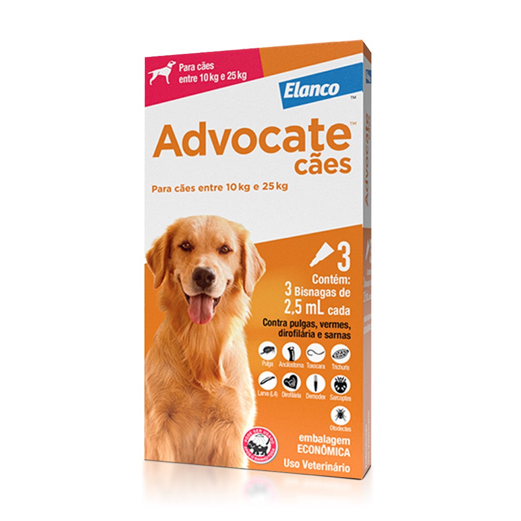 Advocate Antipulgas para Cães de 10 a 25kg Combo 3 Pipetas de 2,5ml Elanco