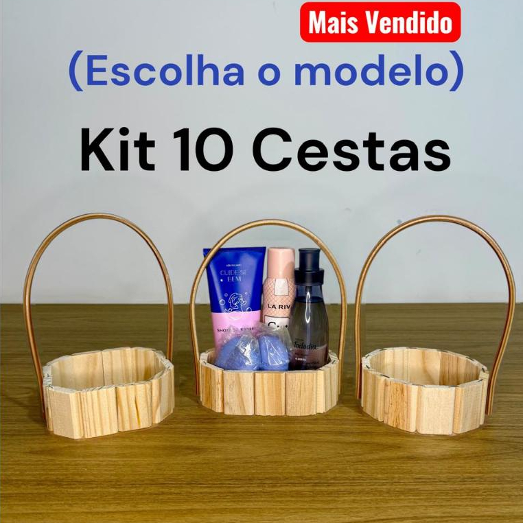 Kit 10 Cestas para presente de madeira (ESCOLHA O MODELO) em Oferta na Shopee