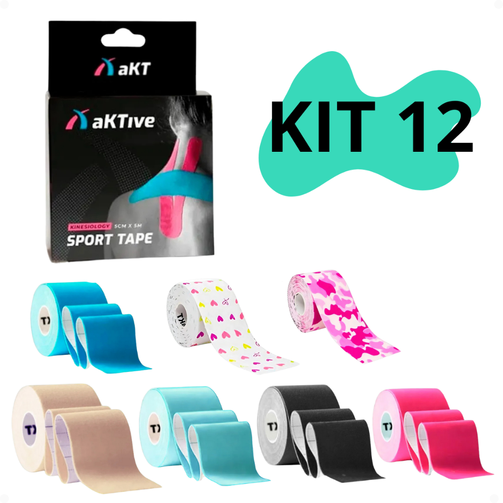 Kit 12 Kinesio Tape Bandagem Elástica Fita Fisioterapia Funcional Adulto Sport Infantil Coluna Pos