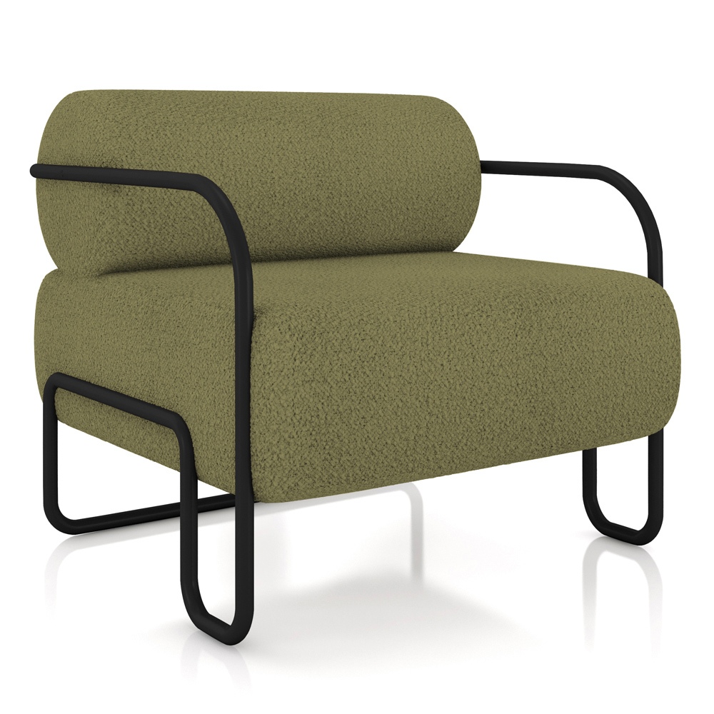 Poltrona Decorativa Pés Industrial Moscou K01 Bouclê Verde - Lyam Decor