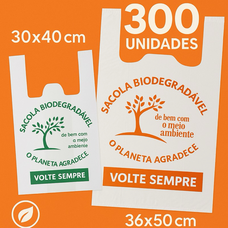 Kit 100 - 300 unidades Sacola Biodegradável Tipo Mercado – “Volte Sempre” 30x40 / 36x50