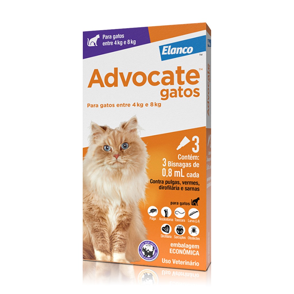 Advocate Cat Antipulgas para Gatos de 4 a 8kg Combo de 3 Pipetas de 0,8ml Elanco