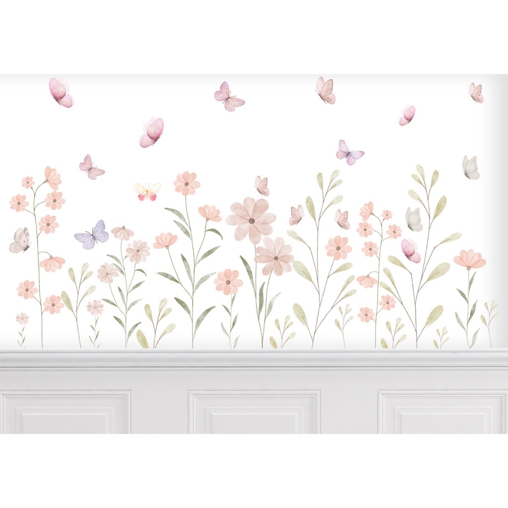 Adesivo Decorativo De Parede Em Recorte Sem Fundo Floral Borboletas