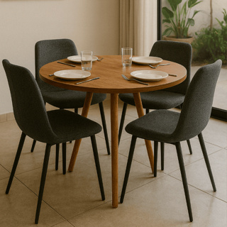 Mesa de jantar 4 lugares de cozinha ou sala redonda de 70cm ou 80cm - Branca / Mel em Oferta na Shopee