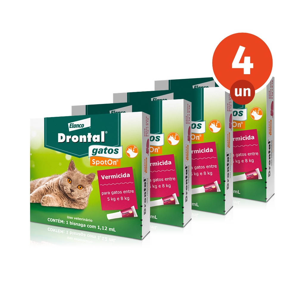 Kit 4 Drontal Spot On Cats 1,12ml para Vermífugo Gatos de 5 a 8kg SpotOn 1 Bisnaga Elanco em Oferta na Shopee