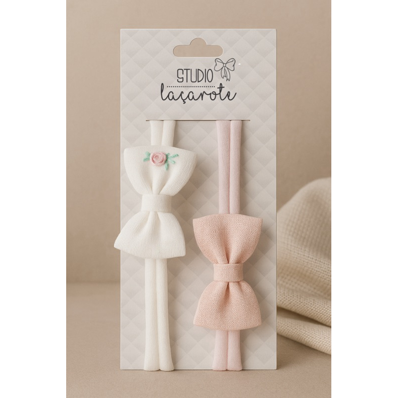 Kit com 2 faixinhas com laço de linho bordado para bebe e recem nascido | kit maternidade