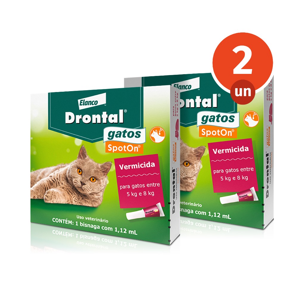 Kit 2 Drontal Spot On Cats 1,12ml para Vermífugo Gatos de 5 a 8kg SpotOn 1 Bisnaga Elanco em Oferta na Shopee