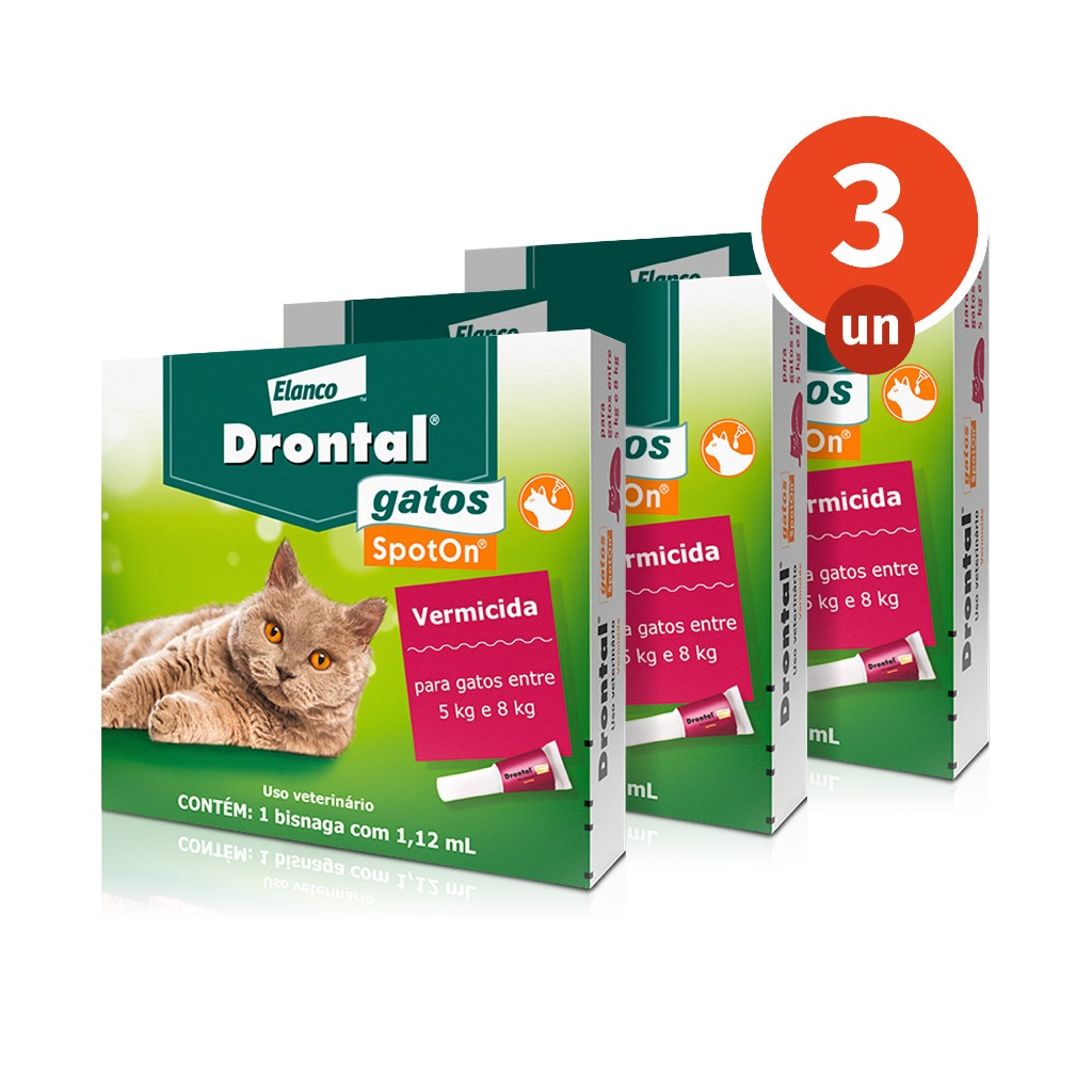 Kit 3 Drontal Spot On Cats 1,12ml para Vermífugo Gatos de 5 a 8kg SpotOn 1 Bisnaga Elanco em Oferta na Shopee