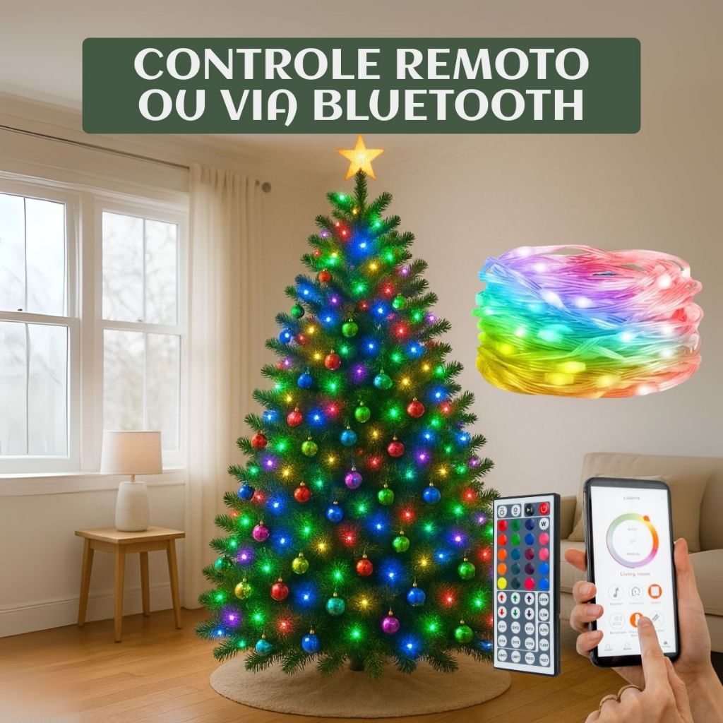 Pisca Pisca 100 Leds 10m Natal Smart Bluetooth USB 100 Controle 6 Funções IP65 Prova De Água LuvinCo — imagem 2 de 2