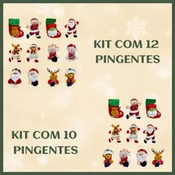 Kit 10/12 Pendentes Pelúcia Enfeite Árvore Natal Pingentes Papai Noel Grande 16cm Decoração LuvinCo