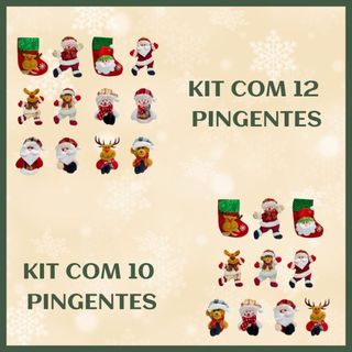 Kit 10/12 Pendentes Pelúcia Enfeite Árvore Natal Pingentes Papai Noel Grande 16cm Decoração LuvinCo