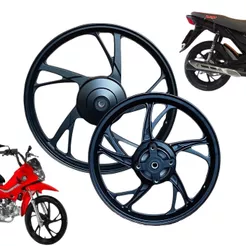 Par Roda Liga Leve Rolamento Moto Pop 100 110i Preto Pé de Galinha Alumínio