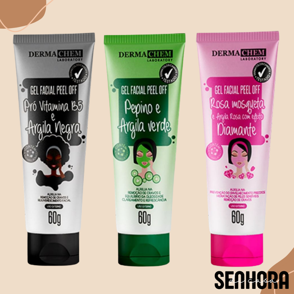 Máscaras Gel Peel Facial Argila Negra Verde Rosa Remoção de Cravos Revitalizante - Dermachem 60g em Oferta na Shopee