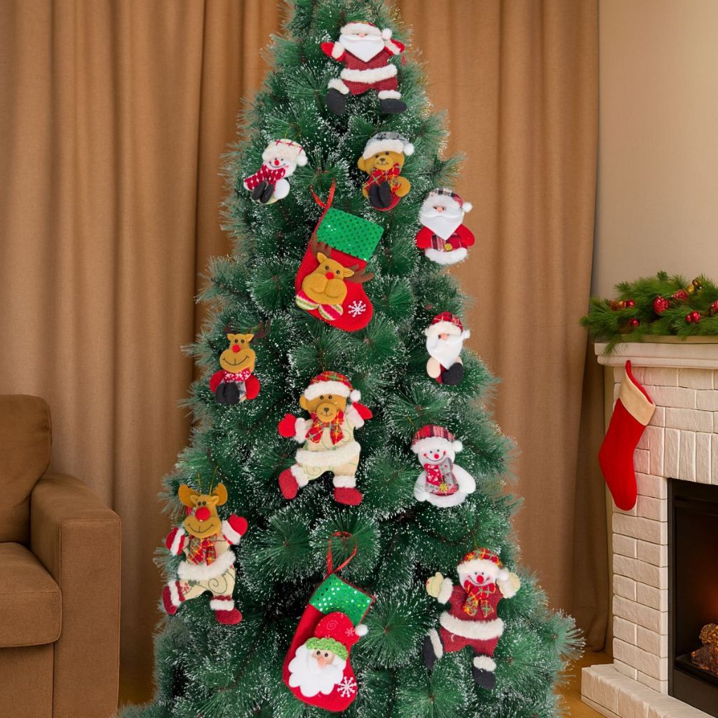Kit 10/12 Pendentes Pelúcia Enfeite Árvore Natal Pingentes Papai Noel Grande 16cm Decoração LuvinCo · foto 2