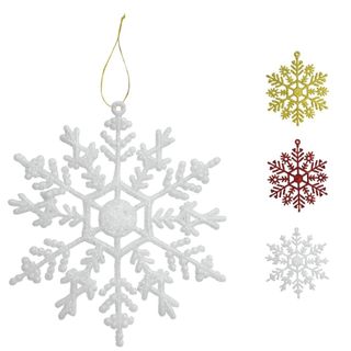 Flocos De Neve 10 Pingentes Grande C/ Glitter Decoração Enfeite Árvore Natal Branco/Vermelho/Dourado