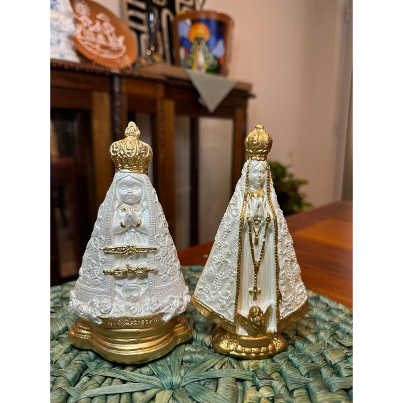 nossa senhora aparecida 15cm lembrancinha manto bordado branco perolado dourado gesso