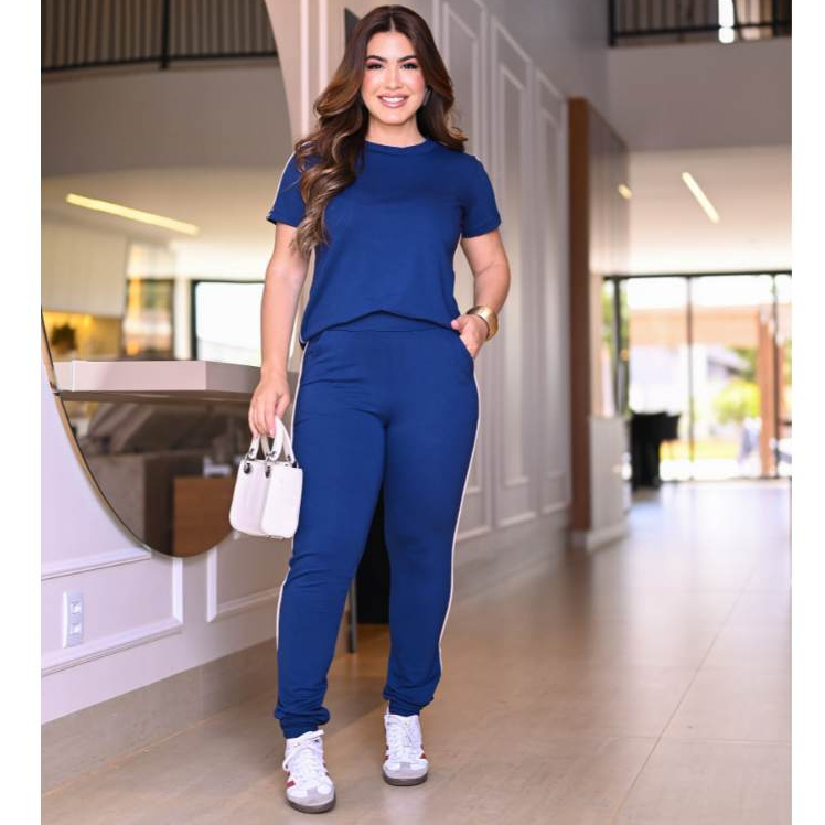 Conjunto Feminino Casual Malha Moletinho Confortável Blusa Calça Com Listras Roupa Feminina Academia Fitness Verão 2025 em Oferta na Shopee