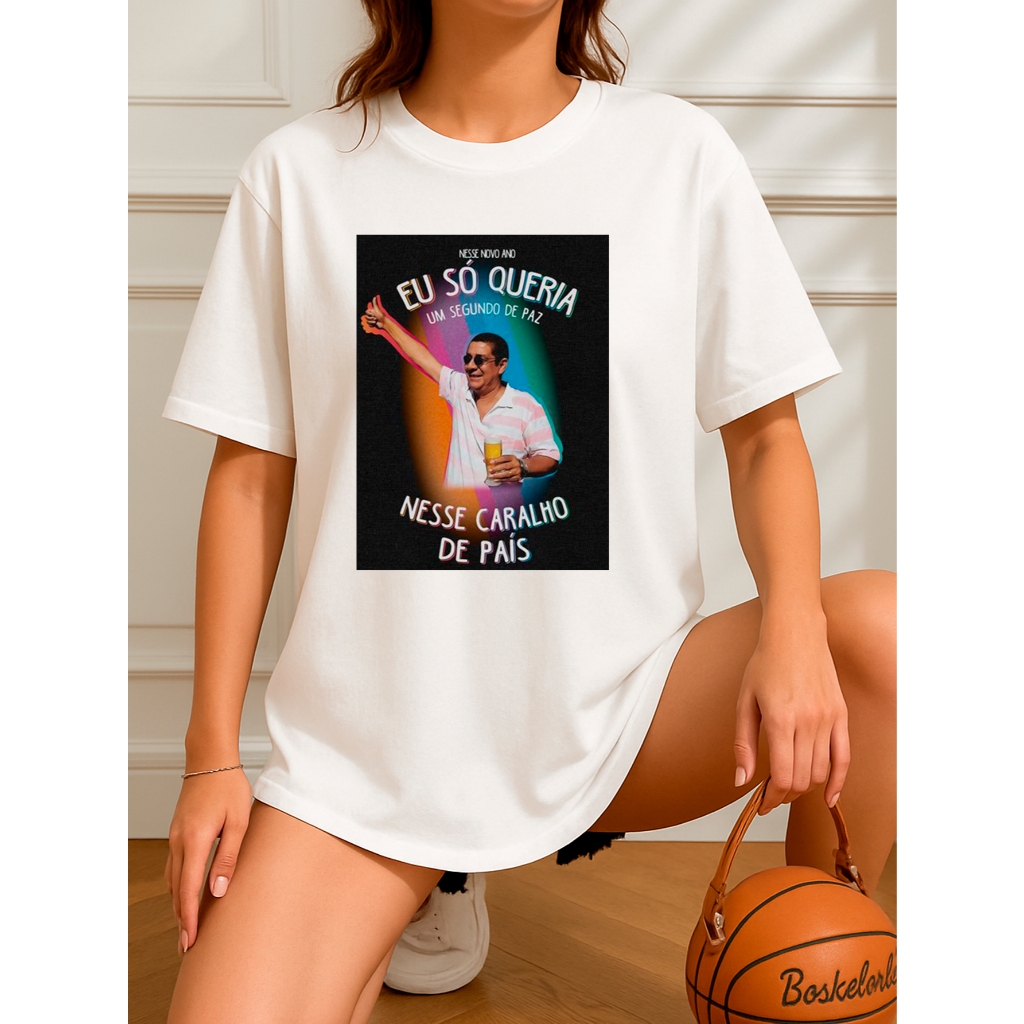 Camiseta Oversized Feminina Estampada 100% Algodão Camisetão Academia Treino Zeca Pagodinho Meme Viral