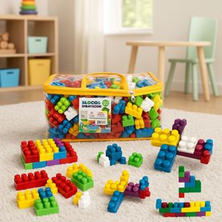 Blocos de Montar Didáticos com 512 peças de diversos tamanhos e cores. em Oferta na Shopee