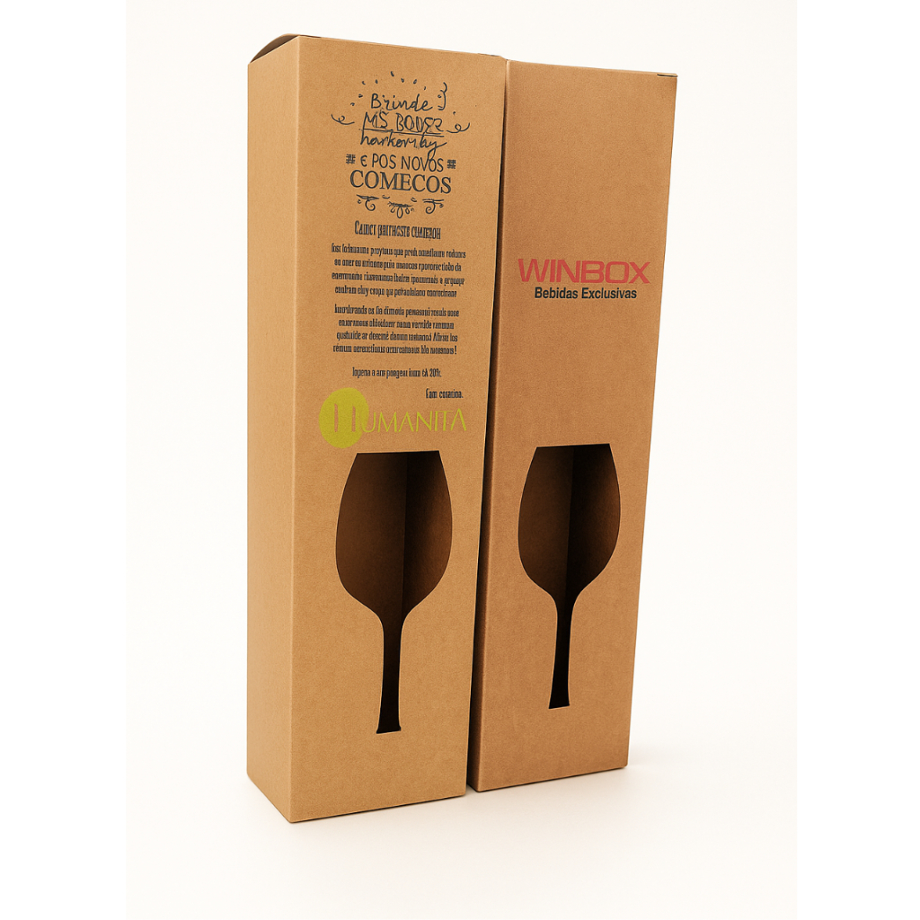 Caixa personalizada para vinho, detalhe taça vazada - 100 und - Qualidade premium