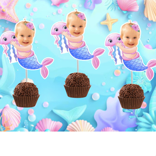 KIT TAGS, TOPPERS PARA DOCINHO SEREIA CUTE AQUARELA, FUNDO DO MAR BRIGADEIRO,  ROSTINHO PERSONALIZADOS em Oferta na Shopee