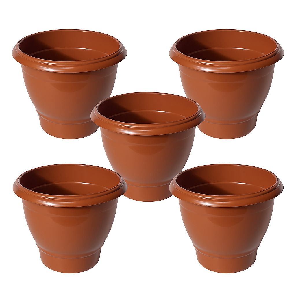 Kit 5 Vasos Redondos 5,5L Terracota Preto Jardim Plantas Suculentas e Decoração