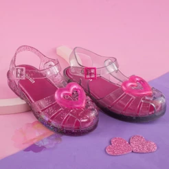 Sandália Aranha Infantil Menina Coração Glitter Delicada Confortável Antiderrapante Camin Promoção