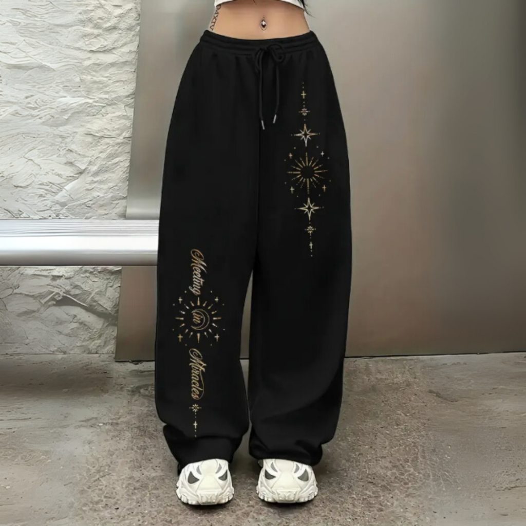 Calça Estilosa Streetwear Modelo Wide Leg Estilo Invernal Estampado Estrelas em Oferta na Shopee