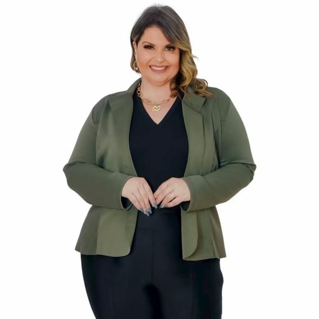 MAX Blazer social feminino PLUS SIZE com detalhes laterais franzidos Cores com babado Terninho Social aberto Mulher