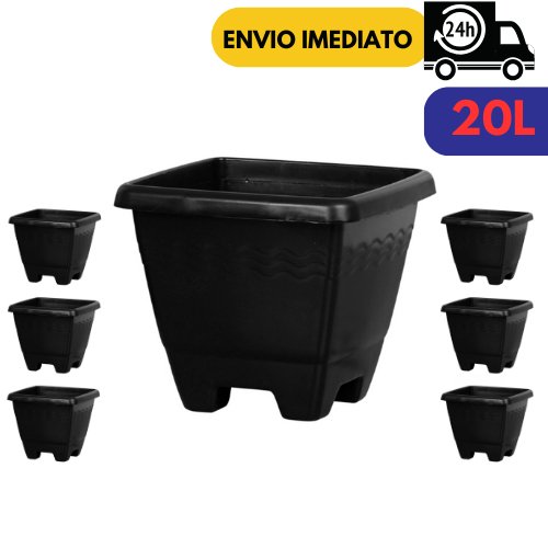 Kit 12 Vasos Quadrado M Preto  20 Litros Plástico Resistente  Horta Planta Flores Casa Jardim Muda