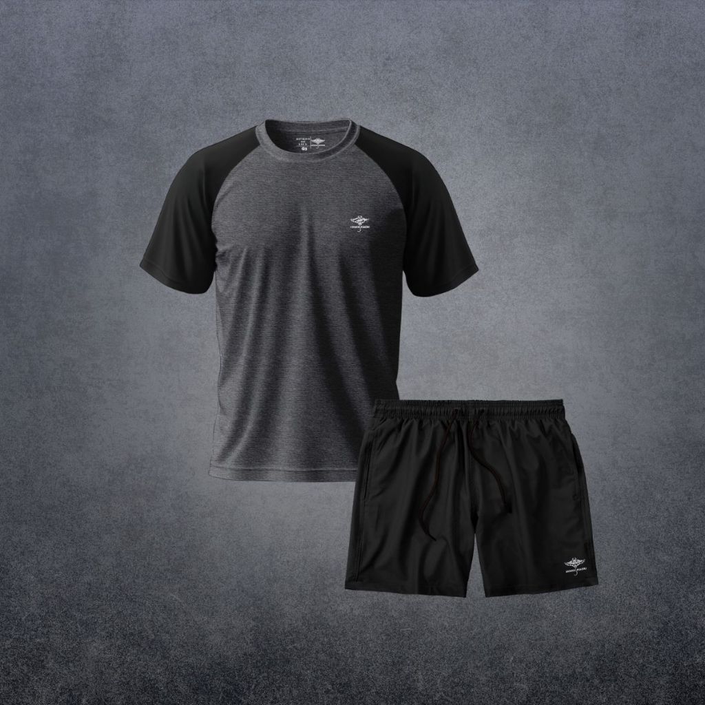 Conjunto Masculino Camiseta Dry Fit Manga Curta e Raglan E Short Academia Praia Verão