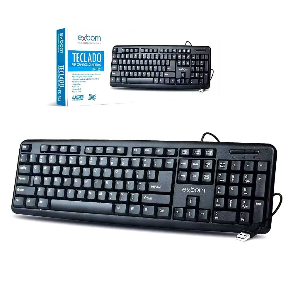 Teclado Exbom QWERTY - Português Brasil na Cor Preto + Mouse - detalhe