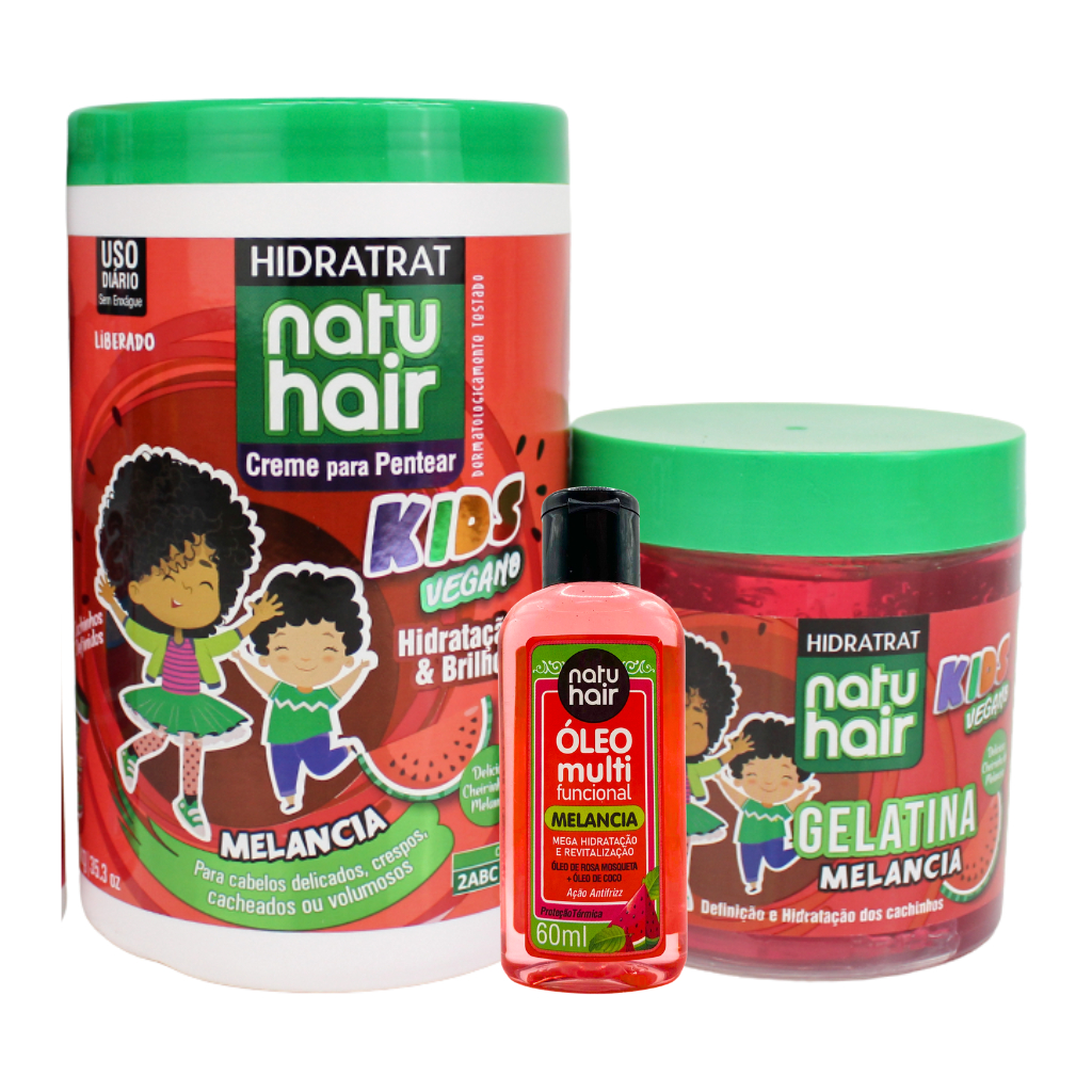 Kit Creme para Pentear + Gelatina + Óleo Multifuncional Natuhair Melancia