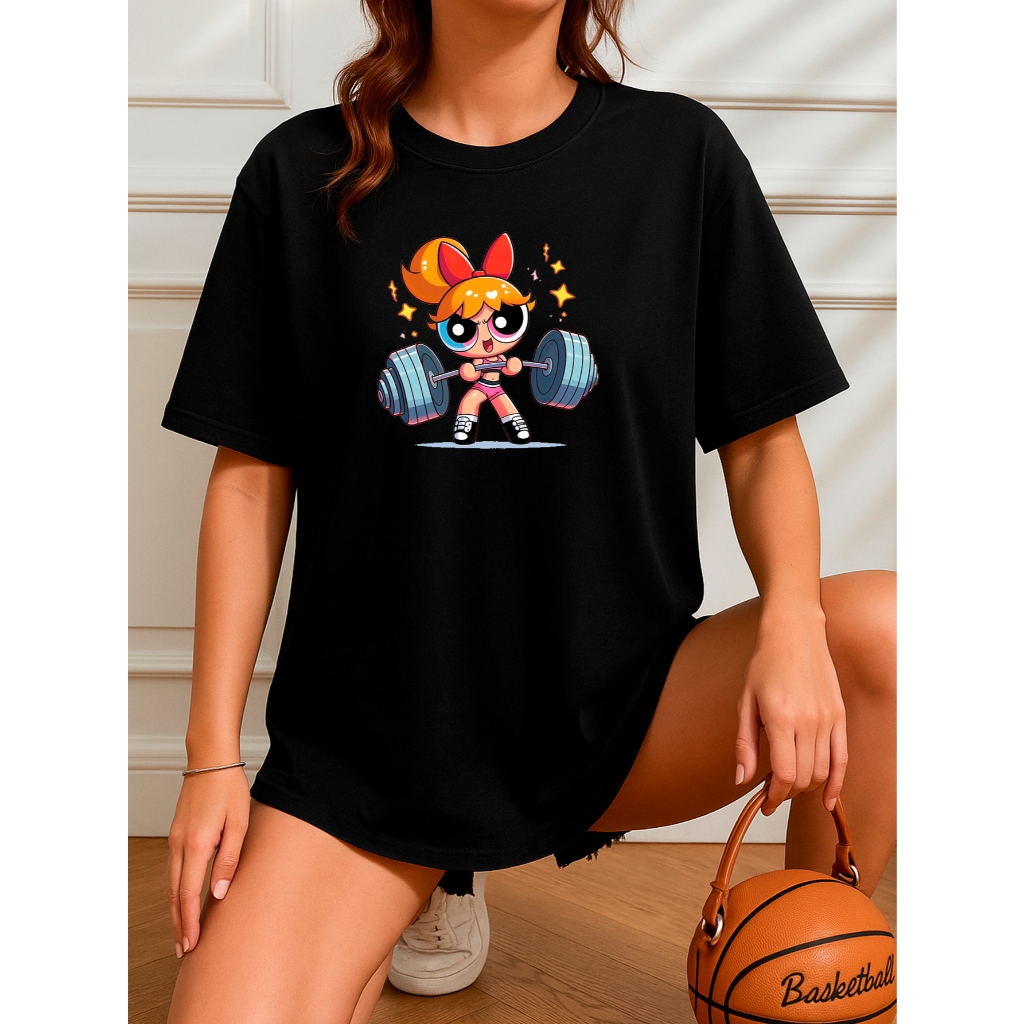 Camiseta Oversized Feminina Estampada 100% Algodão Camisetão Academia Treino Florzinha As Meninas Super Poderosas