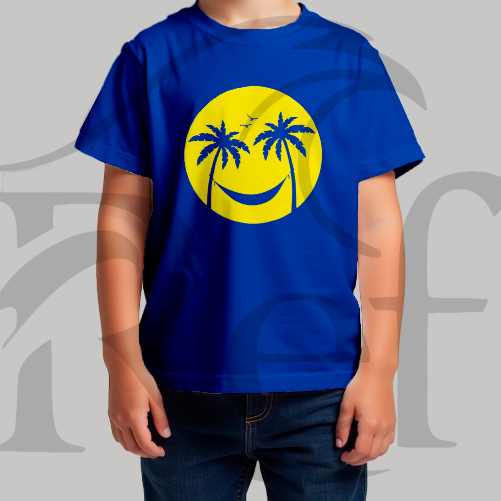Camiseta Camisa Infantil Masculina Streetwear Smile Olhos Palmeira Malha Penteada Algodão Premium
